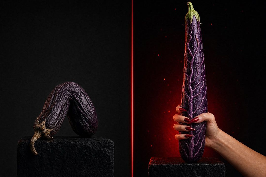 Before and after: a limp eggplant, then a firm one